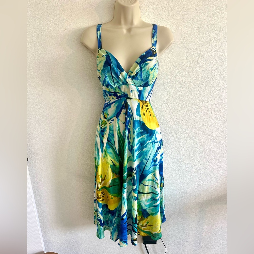 Jams World Ci Ci Midi Dress XS Blue Green Watercolor Hawaiian Retro Starfall